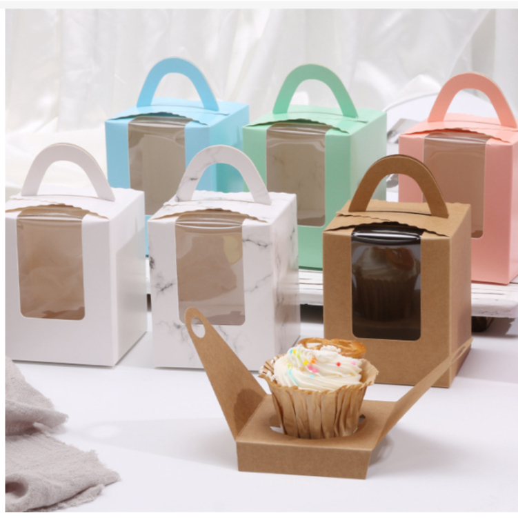 BH กล่องคัพเค้ก กระดาษหนา หน้าพลาสติกใส+ฐาน มีหลายสีให้เลือก ใส่ขนม ใส่ของชำร่วยได้ พร้อมส่ง