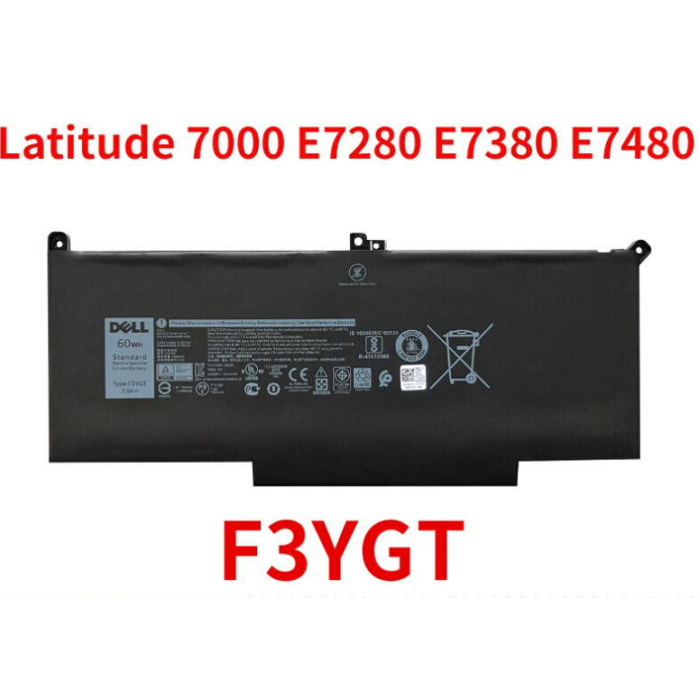 F3YGT Laptop Battery for 12 7000 E7280 E7290 E7380 E7390 E7480 E7490 F3YGT 2X39G 7.6V 60WH