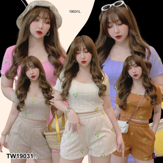 TwinsShopVip💗พร้อมส่ง TW19031 Set 2 ชิ้น เสื้อแขนสั้น คอเหลี่ยม + กางเกงขาสั้น ..