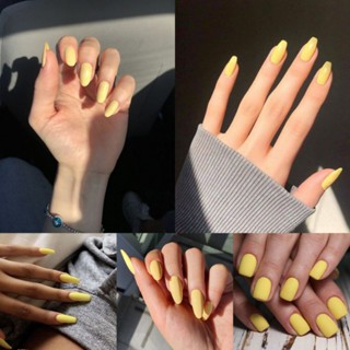 💛เล็บเจลสำเร็จ โทนเหลือง💛เล็บน่ารักลายพาสเทล