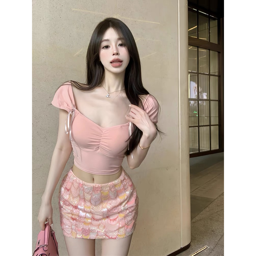 Cicishop(M5529)เสื้อครอปสีพื้น มีฟองน้ำในตัว ดีเทลสวยสับ ใส่แล้วขึ้นหุ่นมากกกก