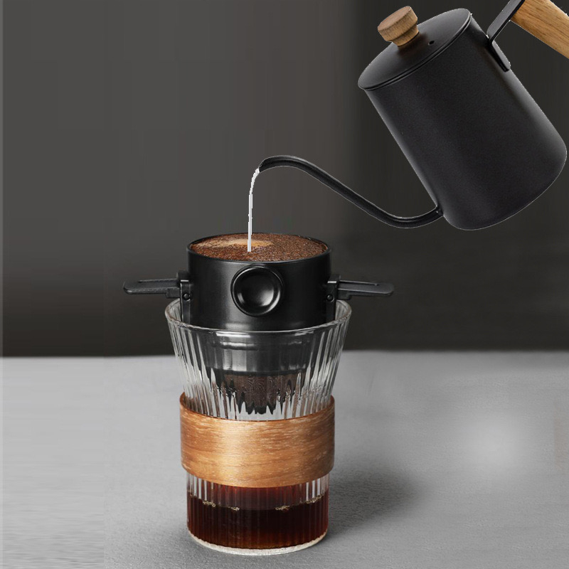 TOURHOME ที่กรองกาแฟแบบพับได้สแตนเลสตาข่ายสองชั้นที่วางชากาแฟแบบใช้ซ้ำได้ Paperless Pour Over Drip Device