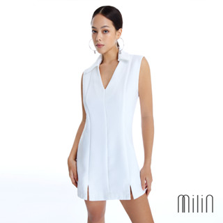 [MILIN] Promote Point collar V-neck mini dress เดรสสั้นคอวีพร้อมปกเสื้อสามารถใส่แบบสวมหัวได้