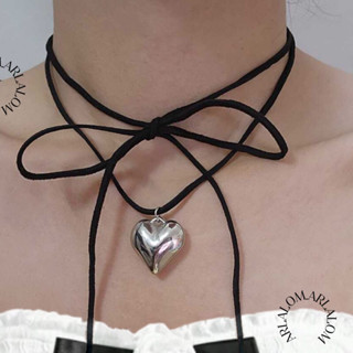 Arlalom ✿ Mini Heart Charm Necklace | สร้อยคอ โชกเกอร์ หัวใจสีเงิน #A2001 พร้อมส่ง