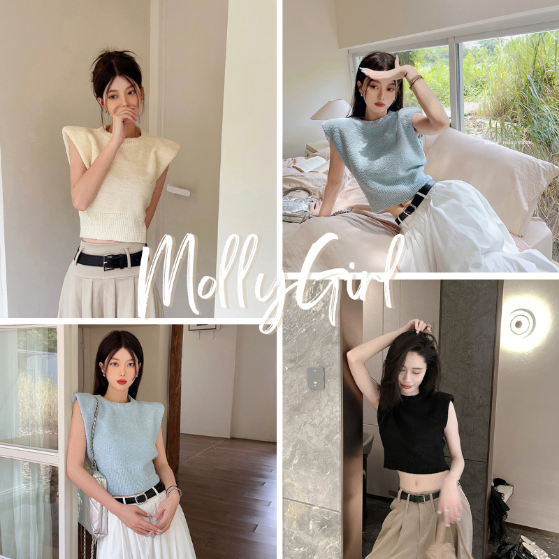 Mollygirl เสื้อไหมพรมแขนกุด มินิมอล คอลใหม่ พร้อมส่ง