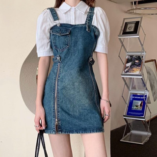 Manyjeans Skirts Overalls เอี๊ยมกระโปรงยีนส์แบบสั้น (สินค้าพร้อมส่งในไทย)