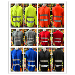 สะท้อนแสงแขนยาว เสื้อก่อสร้าง คอปก  ไซส์ M-5XL