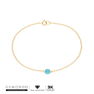 Gemondo สร้อยข้อมือทองคำ 9K ประดับเทอร์ควอยซ์ (Turquoise) ฝัง 4 หนามเตย : ข้อมือทองประดับพลอยแท้ ของขวัญ