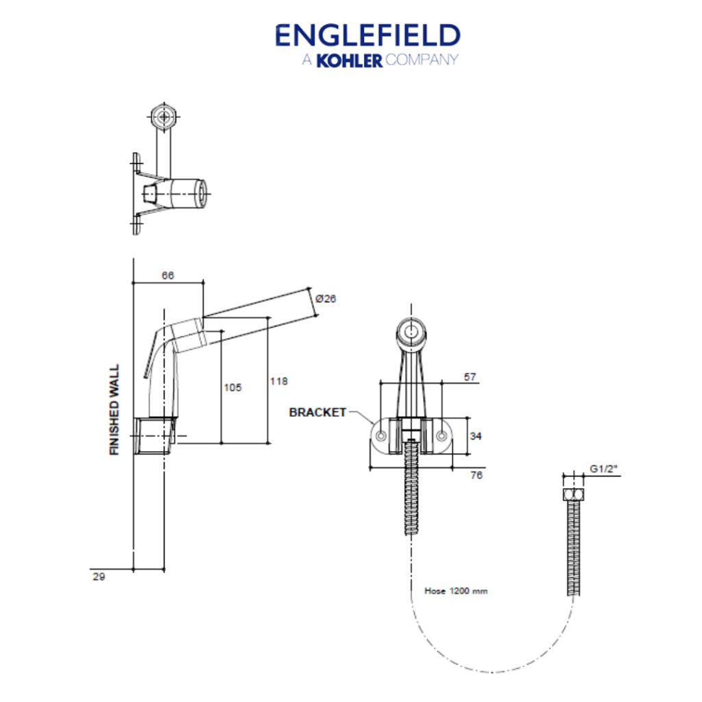 ENGLEFIELD ﻿Hand spray chrome head with stainless hose สายฉีดชำระพร้อมสาย สีโครเมี่ยม K-5419X-CP รูปที่ 2