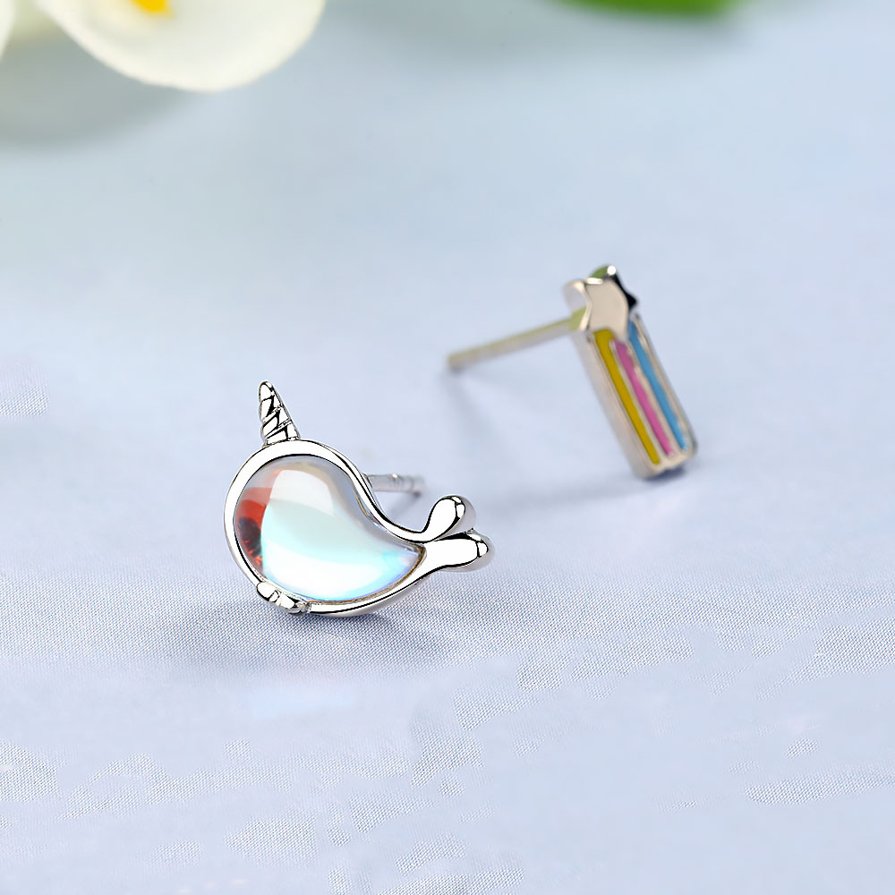 nnjew ต่างหู รุ่น Rainbow Fish Whale ต่างหูแฟชั่น ผู้หญิง Model วาฬและสายรุ้ง