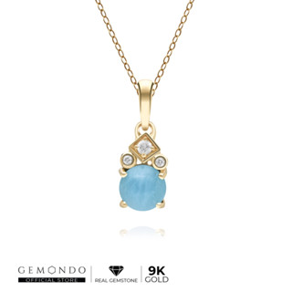 Gemondo จี้ทองคำ 9K ประดับอะความารีน (Aquamarine) และเพชร ทรงกลมดีไซน์คลาสสิก : จี้ทอง จี้พลอย จี้อัญมณี