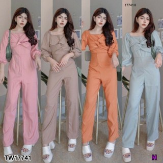 TW17741Jumpsuit จั๊มสูทขายาว ทรงแขนพองยาว อกแต่งผ้าม้วนทรงสวยเข้ารูป ทรงขายาว งานสุดหรู งานน่ารักๆดีไซน์เก๋