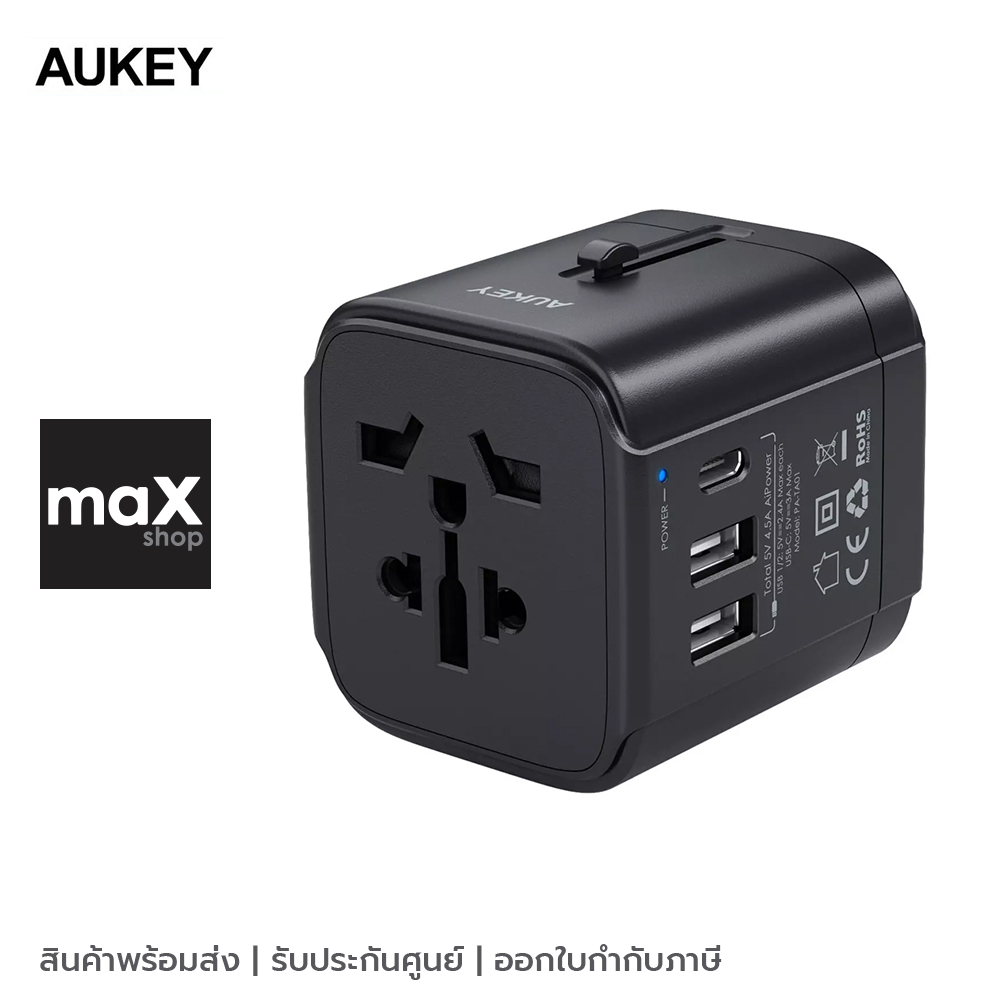 AUKEY หัวแปลงปลั๊กไฟ Universal Travel Adapter With USB-C and USB-A Ports รุ่น PA-TA01