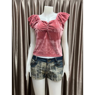 เสื้อกำมะหยี่ คอเหลี่ยมหน้า-หลัง จั้มอก หน้าอก 34-38”(S-M)