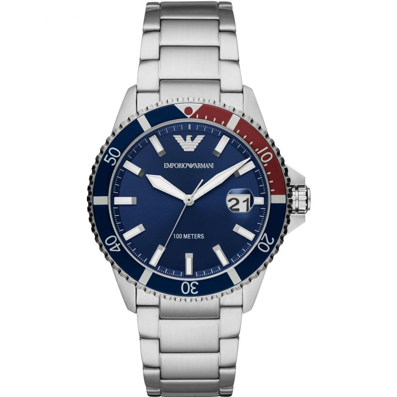 Emporio Armani นาฬิกาข้อมือผู้ชาย Diver Blue Dial Silver รุ่น AR11339 AR11338 AR11339 42mm