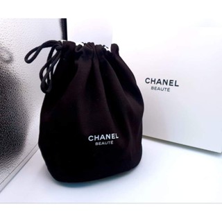 Chanel Beaute Black Drawstring Bucket Makeup Bag Pouch