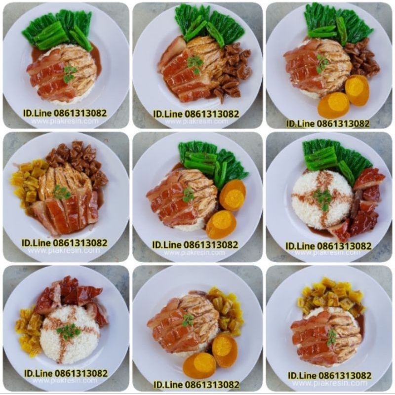 โมเดล ข้าวขาหมู คะน้า ผักดอง ไข่ ไส้ คากิ ปลอม จาน 9 นิ้ว จานละ 1070 บาท