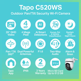 🔥ขายดีมาก🔥⚡️กล้องวงจรปิดไร้สาย⚡️TP-LINK (Tapo C520WS C530WS) 4MP 2K+ Outdoor Pan/Tilt Security Wi-Fi Camera