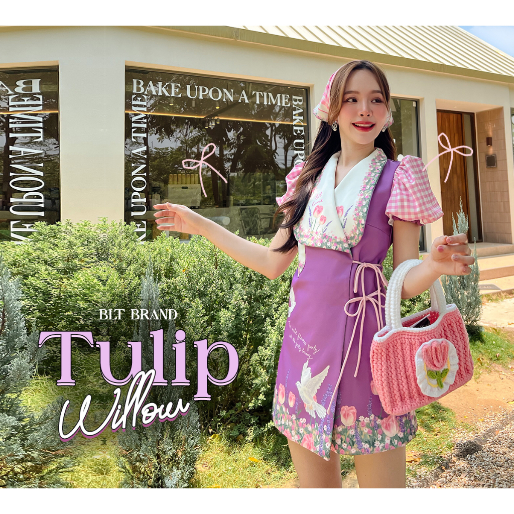 MYT x BLT BRAND : [BT63] : Tulip Willow : Mini Dress มินิเดรสสีม่วงหวานเจ้านก งานตามหา