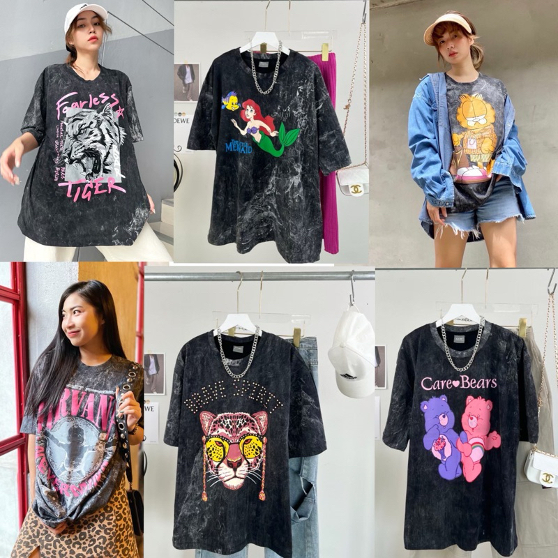 STF_SHOP เสื้อยืด ผ้าฟอกOversize พิมลาย หลากหลาย สกรีนสวยทุกรุ่น งานUnisex ใส่ได้ทั้งหญิง-ชาย