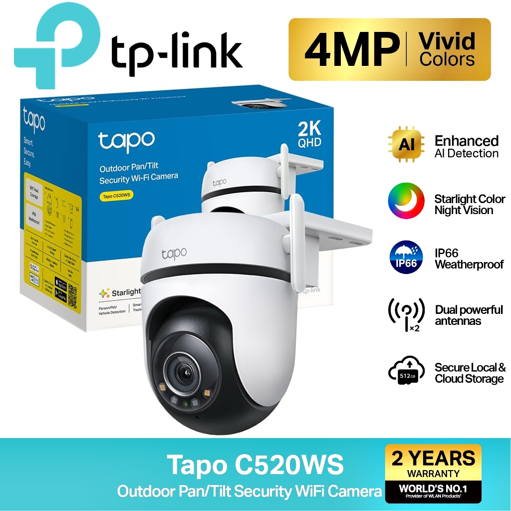 ⚡️กล้องวงจรปิดไร้สาย⚡️TP-LINK (Tapo C520WS) 4MP 2K+ QHD ใช้งานภายนอก มี Starlight Color Night Vision แสดงภาพสีได้ดี