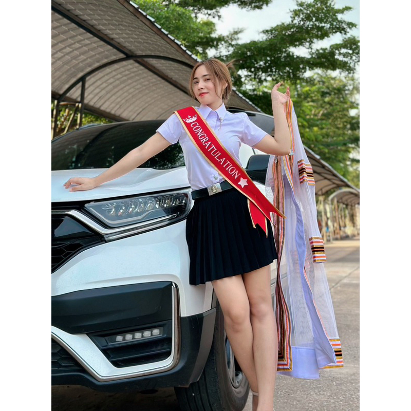 สายสะพายผ้ากำมะหยี่เส้นใหญ่ ริบบิ้นแก้ว 10.5*165ซม+เข็มกลัด