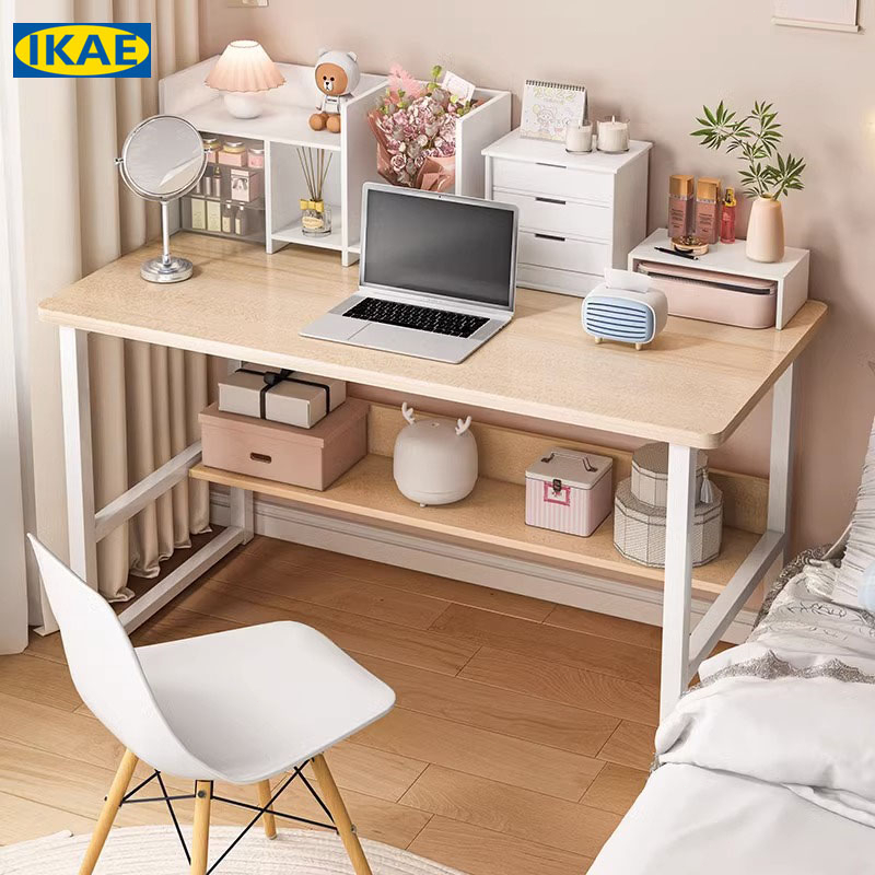 IKAE โต๊ะทํางาน สไตล์โมเดิร์น 120/100/80CM 2ชั้น Computer Desk ราคาถูก การออกแบบที่เรียบง่าย ติดตั้ง