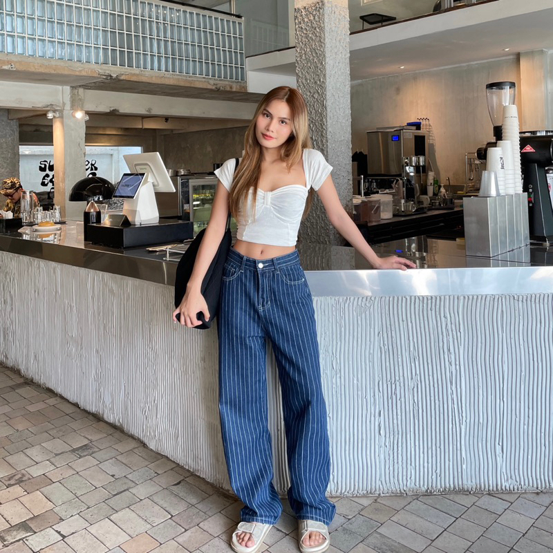 Drip stripe 017 - กางเกงยีนส์กระบอกกลาง