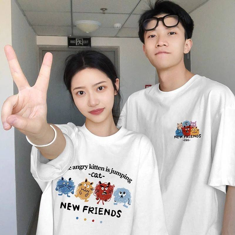 เสื้อยืดแขนสั้นสกรีนลายคู่รัก น่ารัก ชายหญิง ทันสมัย ES23