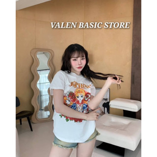 VALEN BASIC STORE 🤍(มงกุฎ)เสื้อยืดสีขาวลายการ์ตูนเจ้าหญิง Mos