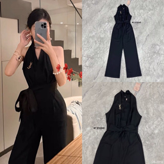 จั๊มสูทขายาวสีดำ+สายผูกเอวและเข็มกลัด CODE : 06-2910 ชุดดินเนอร์ งานป้ายbt