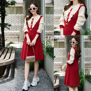 🌈🌿🌺🌸🌼❤️🤎🇰🇷 Knit Frill 2Tone Long Sleeve Dress