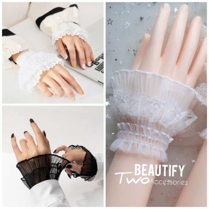 ปลอกข้อมือลูกไม้แต่งจีบสไตล์โลลิต้าโทรสุดหวาน