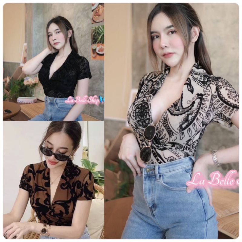 🔥NEW บอดี้สูทพิมพ์ลายไขว้หน้าแขนสั้น งานขายดี พิมพ์ลายสวยๆ🔥