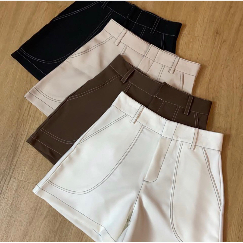 ขาสั้นตะเข็บเอวสูง พร้อมส่ง
