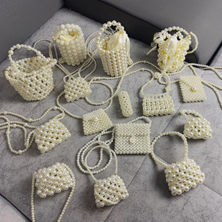 กระเป๋าเด็กถักด้วยลูกปัดมุก สีขาว แบบถือและสะพาย Cross Body …