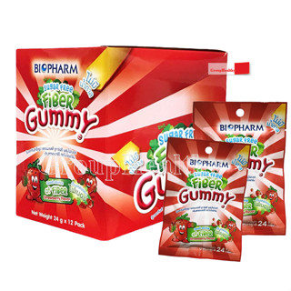 FIBER GUMMY SUGAR FREE (BIOPHARM) ผลิตภัณฑ์เสริมอาหารรูปแบบขนมวุ้นเจลาติน (ไม่มีน้ำตาล) 24 กรัม/ซอง