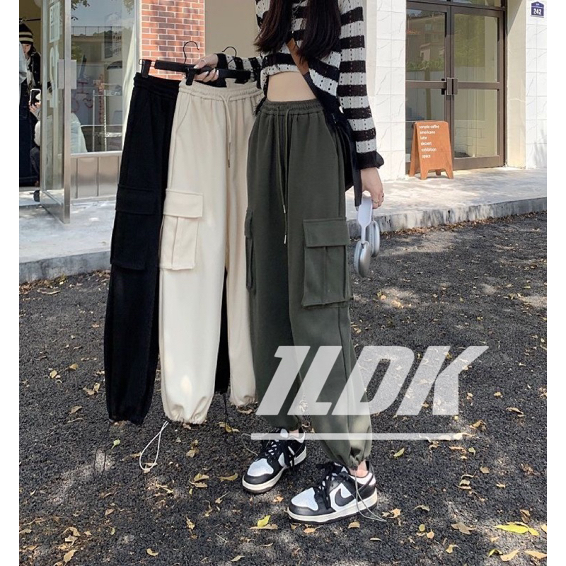 1LDK พร้อมส่ง กางเกงคาร์โก้ ขากว้าง เอวสูง ทรงหลวม แนวสตรีท(832)