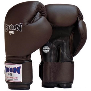 BOON Boxing Gloves  Classic Dark Brown 8,10,12,14,16 oz BGVBRนวมซ้อมมวยไทย บุญมวยไทย ทำจากหนังแท้ เมจิกเทป สีน้ำตาลเข้ม