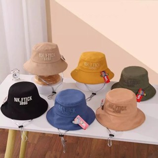 พร้อมส่ง!! หมวกเด็กโต Bucket สีพื้น ปัก NK.FTICK 1892 มีสายปรับรูดรัดคาง