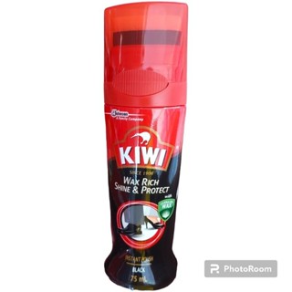 KIWI Wax Rich Shine&amp;Protect น้ำยาขัดเคลือบเงารองเท้าหนังแท้ สีดำ ขนาด 75ml