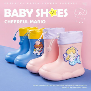 รองเท้าบูทกันฝนเด็ก ลายการ์ตูน Cheerful Mario แท้ 🌈❄️ (Girl &amp; Boy) EVA นิ่ม เบา # บูทกันฝน-7 [พร้อมส่งในไทย]