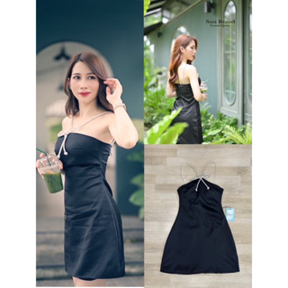 minidress ซาตินสีดำสายเพชร Tag::Sasi Brand