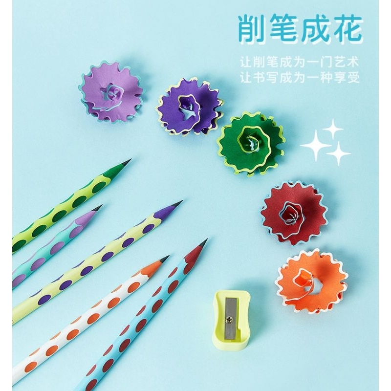 🌈2B ดินสอสามเหลี่ยม มีร่องวางนิ้ว แถมที่เหลาดินสอ