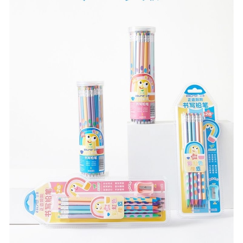 🌈2B ดินสอสามเหลี่ยม มีร่องวางนิ้ว แถมที่เหลาดินสอ