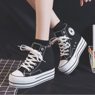 (SP17)ผ้าใบเสริมส้น สูง10cm/4นิ้ว (ขาว,ดำ) Sz.33-39 *𝓟𝓻𝓮-𝓞𝓻𝓭𝓮𝓻