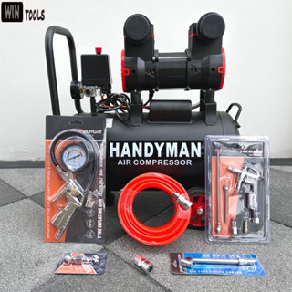 Handyman ปั๊มลม ถังลม ปั๊มลมออยฟรี ขนาด 30 ลิตรเต็ม กำลัง 1400W ปั๊มลมเร็วกว่าออยยฟรีปกติ สีดำด้านสวยงาม+อุปกรณ์ 6 อย่าง