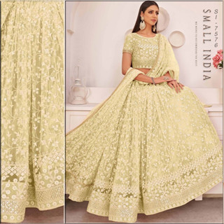 {**ส่งฟรี**} SMALL INDIA 💫❄️ Wedding Wear Organza Embroidered Lehenga 💫❄️ Women Lehenga Choli Set