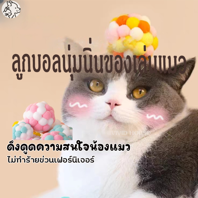 ลูกบอล 6 ชิ้น คละสี ของเล่นแมว บอลนุ่ม พร้อมกระดิ่ง ปลอดสารพิษ