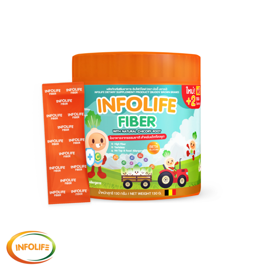 ไฟเบอร์ Infolife Fiber พรีไบโอติก ช่วยเด็กท้องผูกจากใยอาหาร 4 ชนิด 120กรัม [ส่งฟรี]